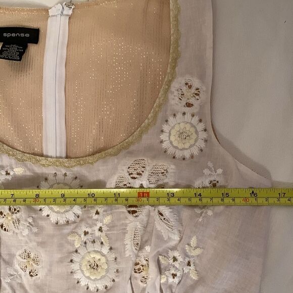 Spense Embroidered Floral Print Off White Gold Lightweight Dress Size 4 - Picture 3 of 11